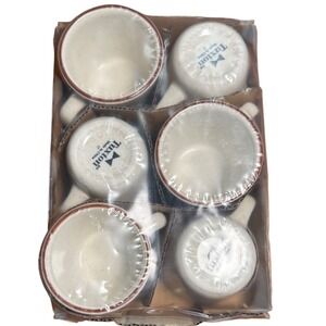 Tuxton Coffee Mug Set of 6 Speckled Eggshell Brown Rim Ceramic Diner Cups NEW